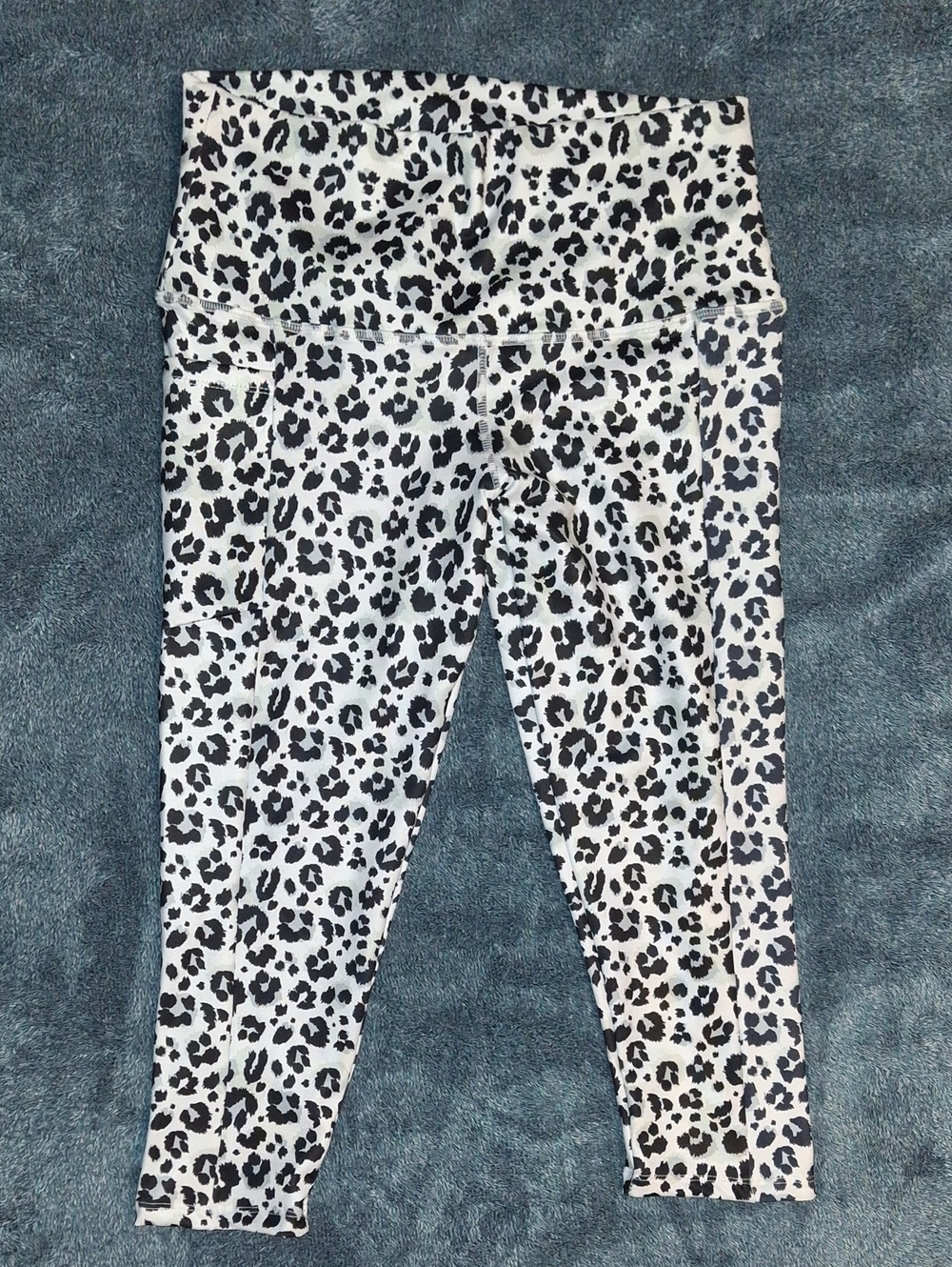 Girls Leopard Print Waist Leggings - Black & White